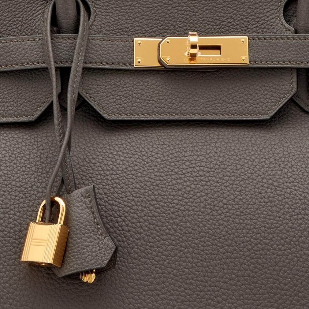 Hermes Birkin 40 Retourne Handmade Bag In Etain Clemence Leather