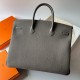 Hermes Birkin 40 Retourne Handmade Bag In Etain Clemence Leather