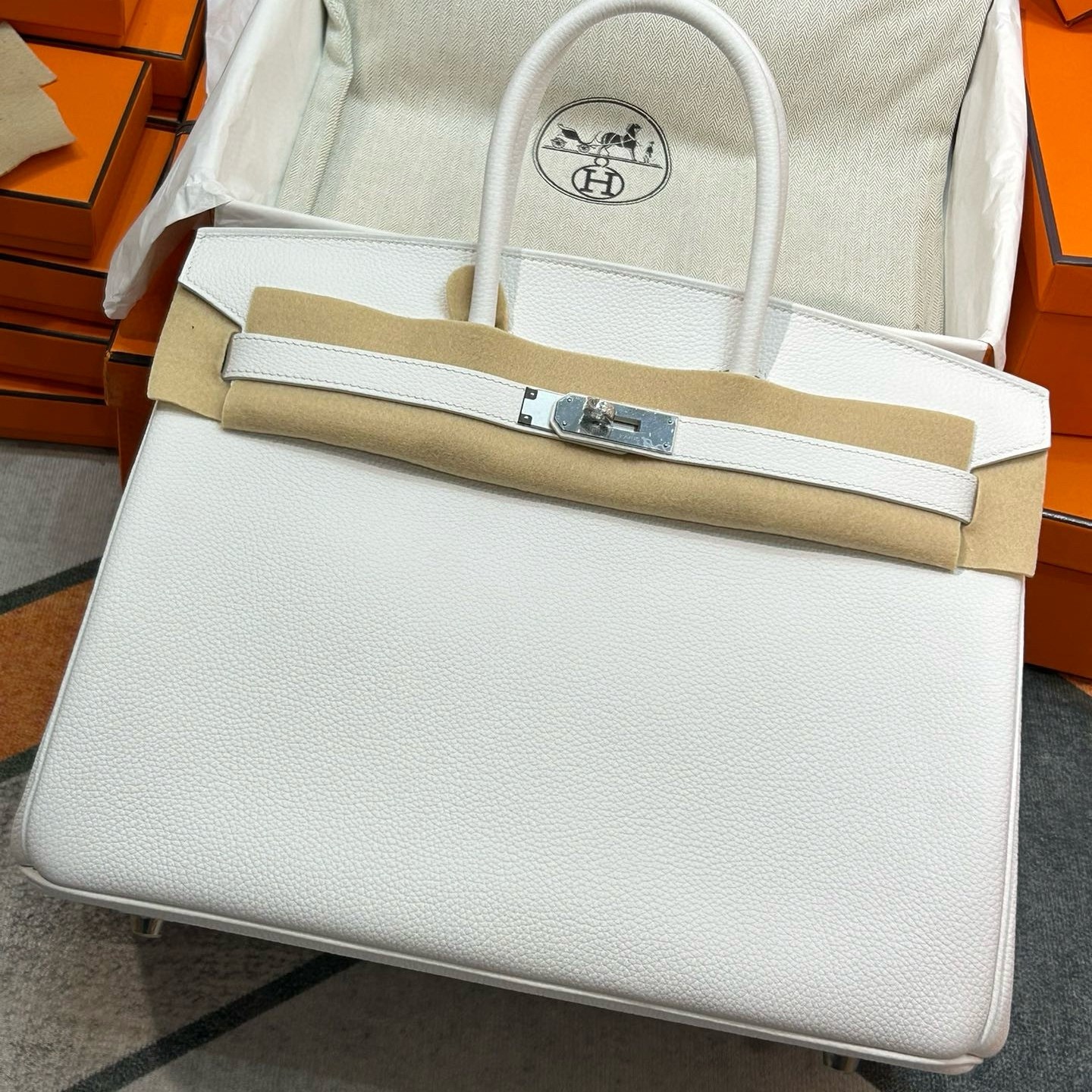 Hermes Birkin 35 Retourne Handmade Bag In White Clemence Leather