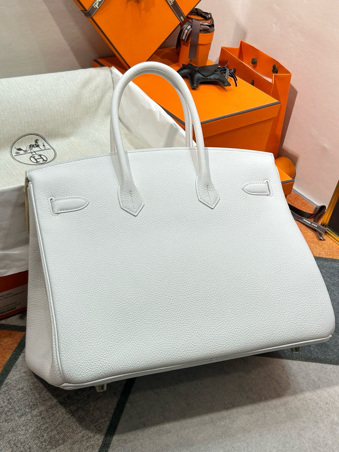 Hermes Birkin 35 Retourne Handmade Bag In White Clemence Leather