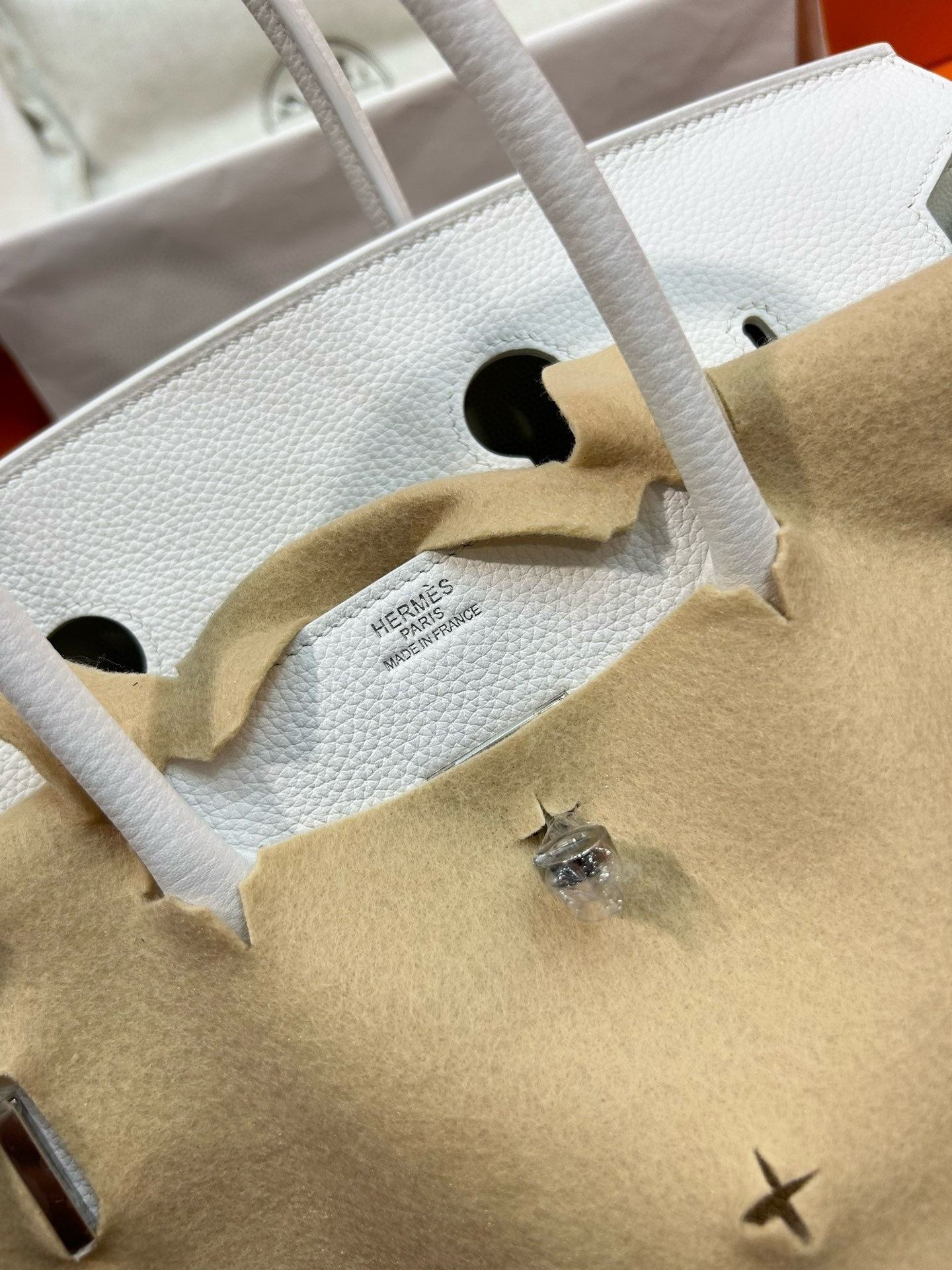 Hermes Birkin 35 Retourne Handmade Bag In White Clemence Leather