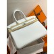 Hermes Birkin 35 Retourne Handmade Bag In White Clemence Leather