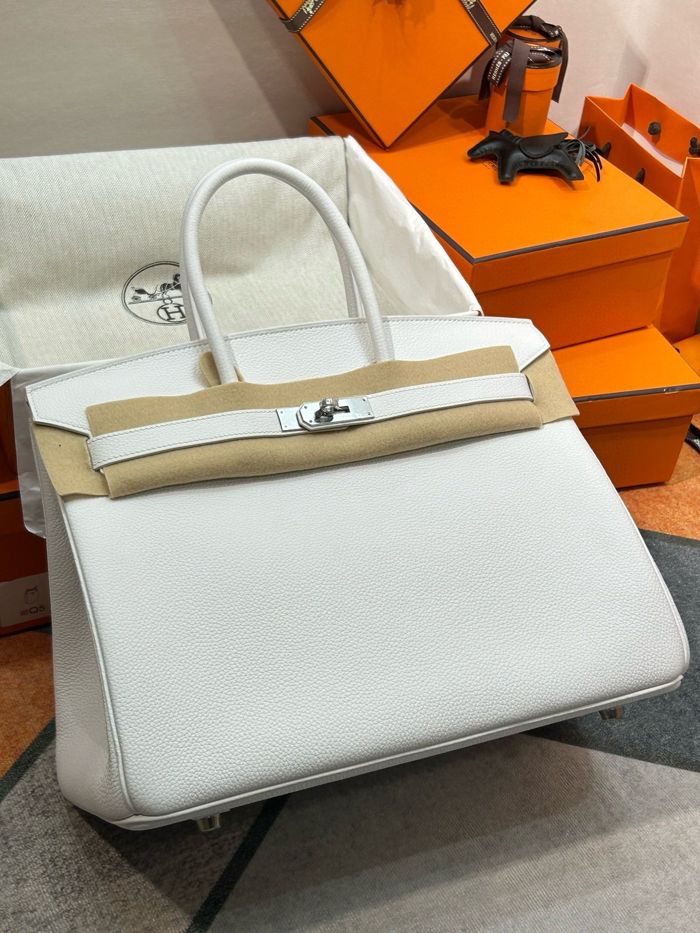 Hermes Birkin 35 Retourne Handmade Bag In White Clemence Leather