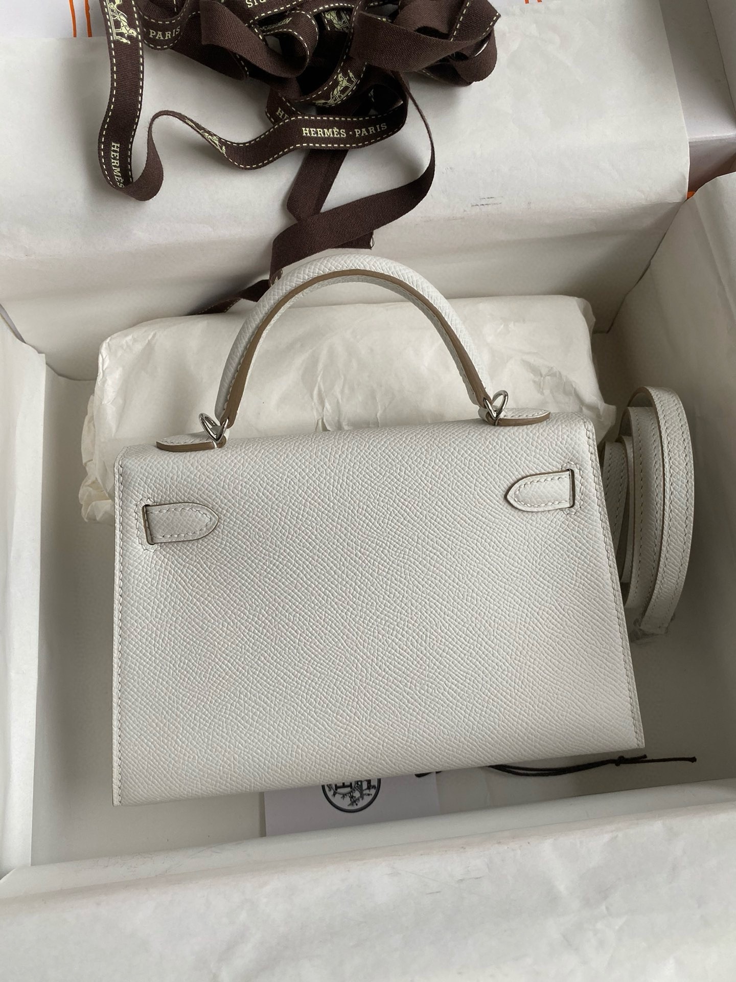 Hermes Kelly Mini II Sellier Handmade Bag In Gris Pale Epsom Calfskin