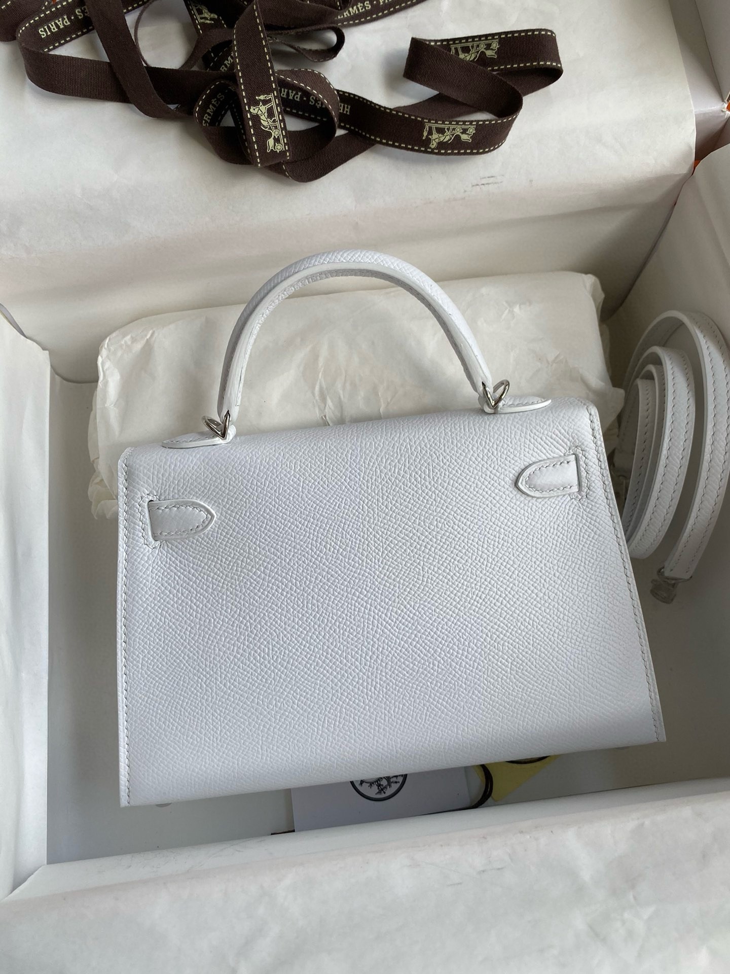 Hermes Kelly Mini II Sellier Handmade Bag In White Epsom Calfskin