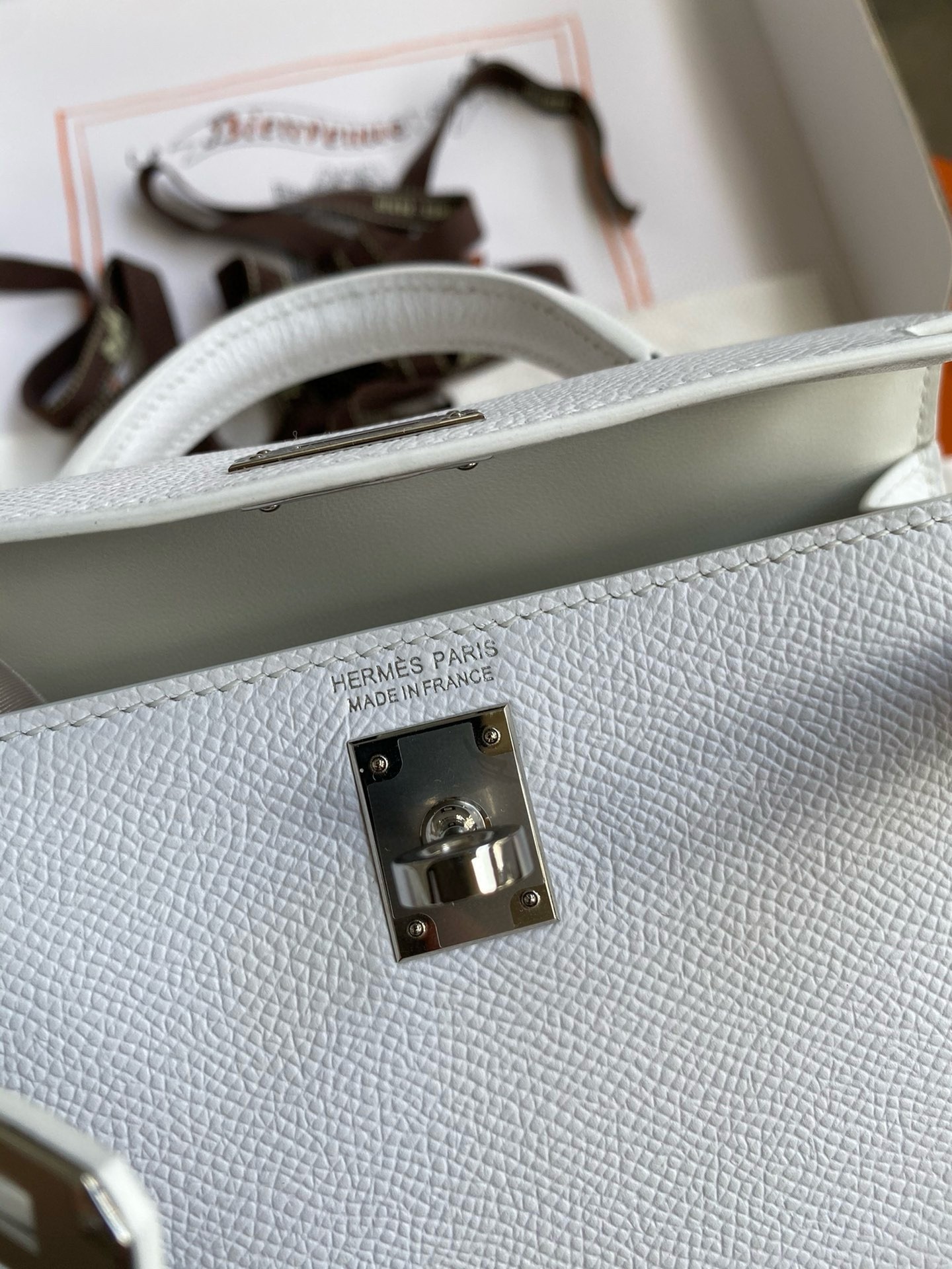 Hermes Kelly Mini II Sellier Handmade Bag In White Epsom Calfskin