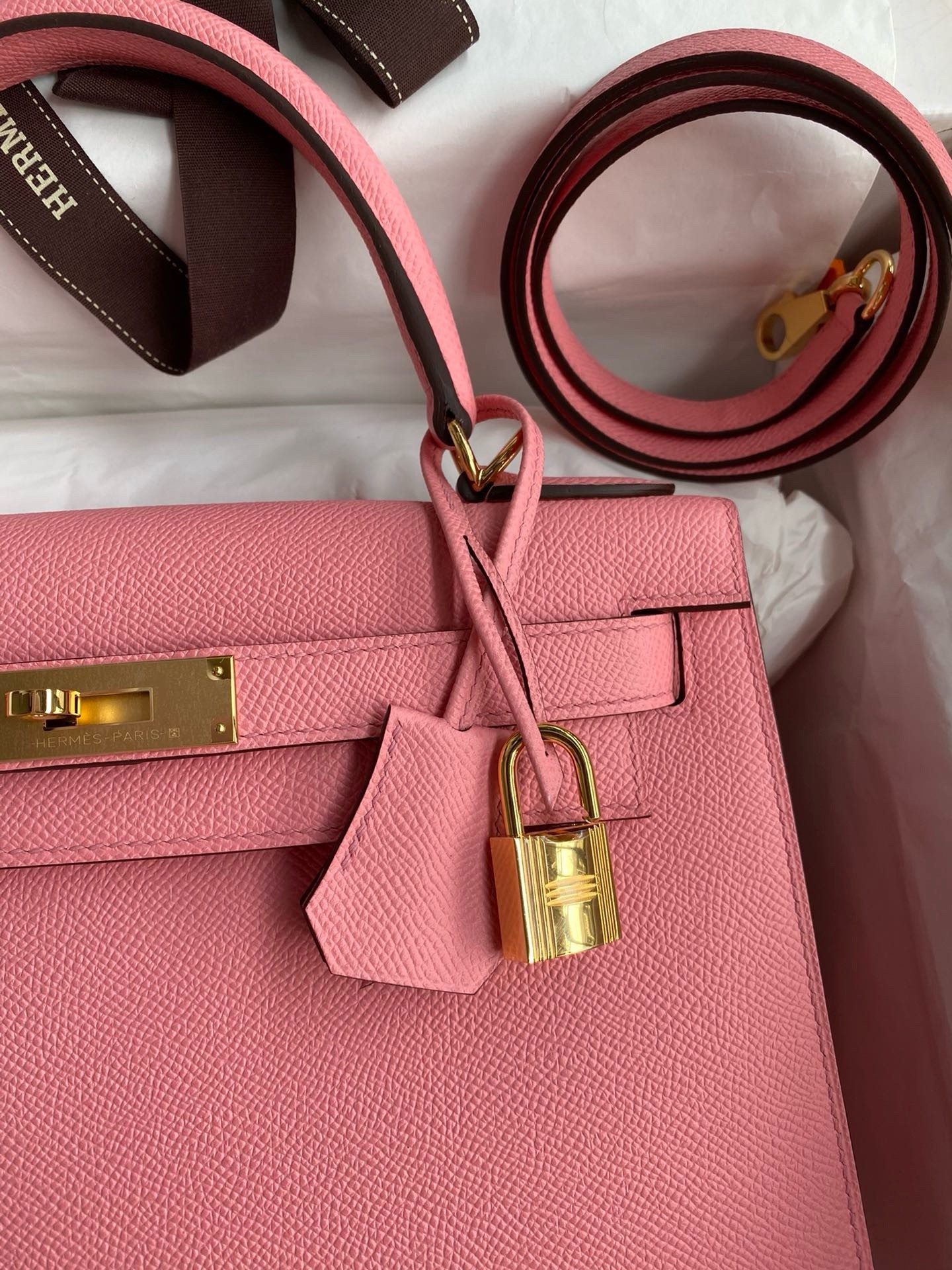 Hermes Kelly Sellier 32 Handmade Bag In Rose Confetti Epsom Calfskin