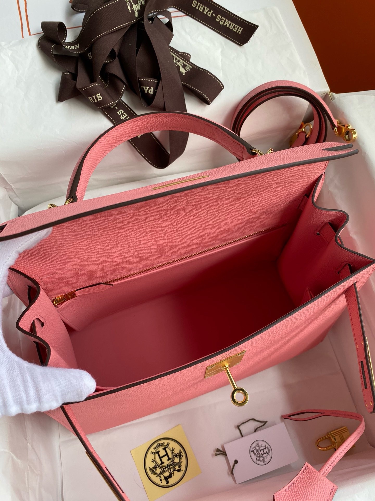 Hermes Kelly Sellier 32 Handmade Bag In Rose Confetti Epsom Calfskin