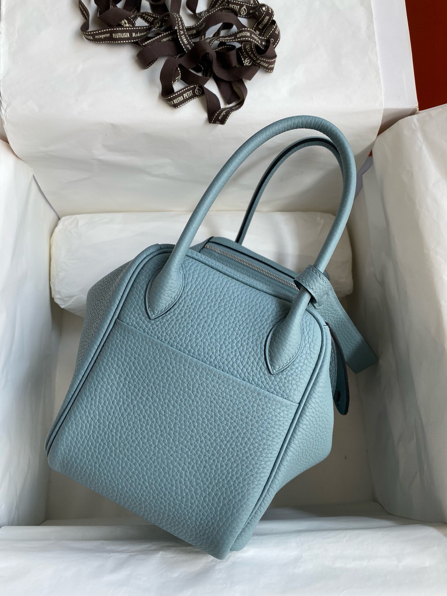 Hermes Lindy 26 Handmade Bag In Ciel Clemence Leather