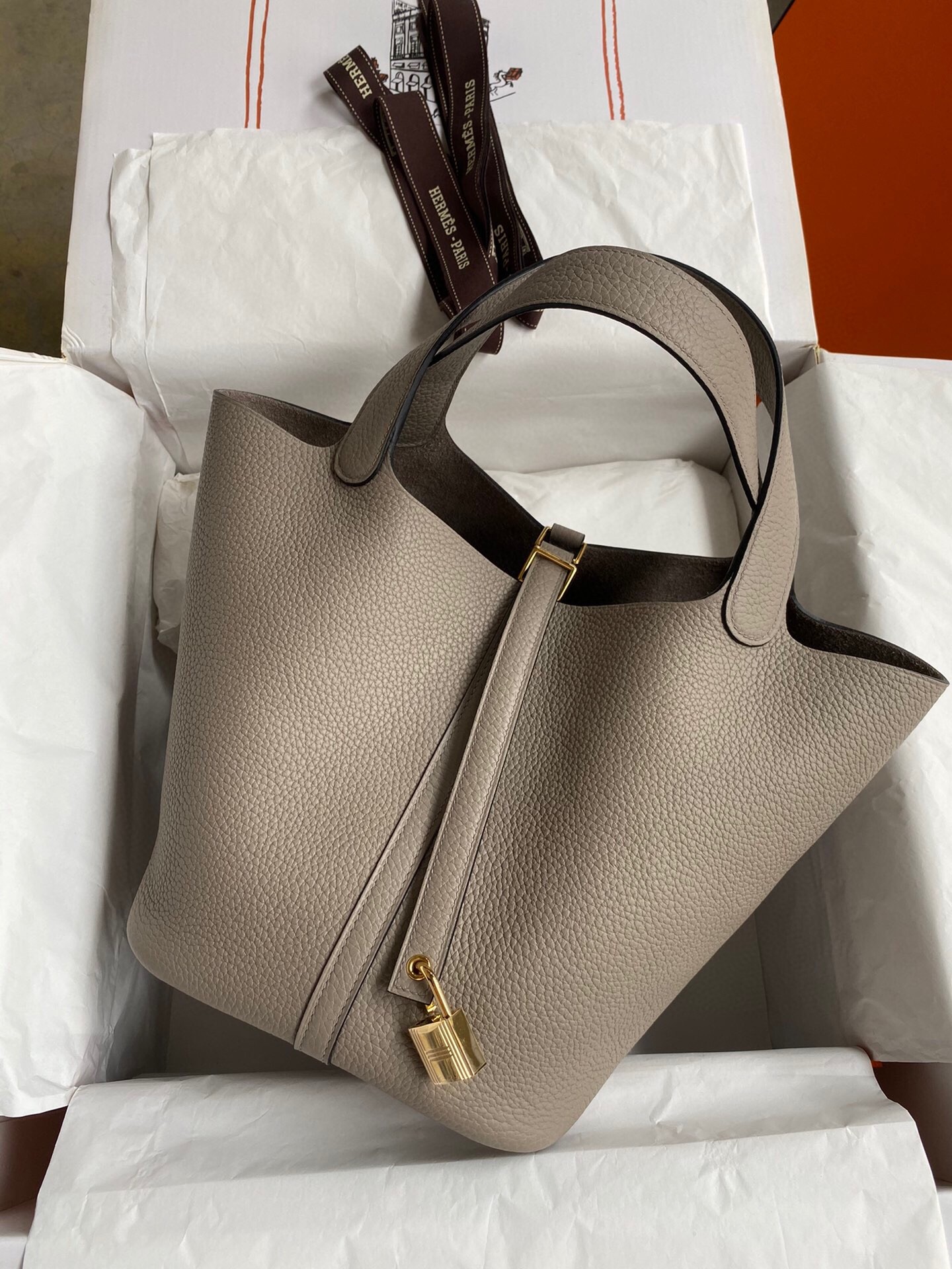 Hermes Picotin Lock 22 Handmade Bag in Gris Asphalt Clemence Leather