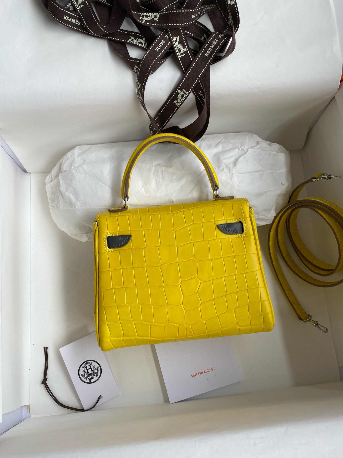 Hermes Kelly Doll Bag in Jaune Ambre Matte Alligator Leather