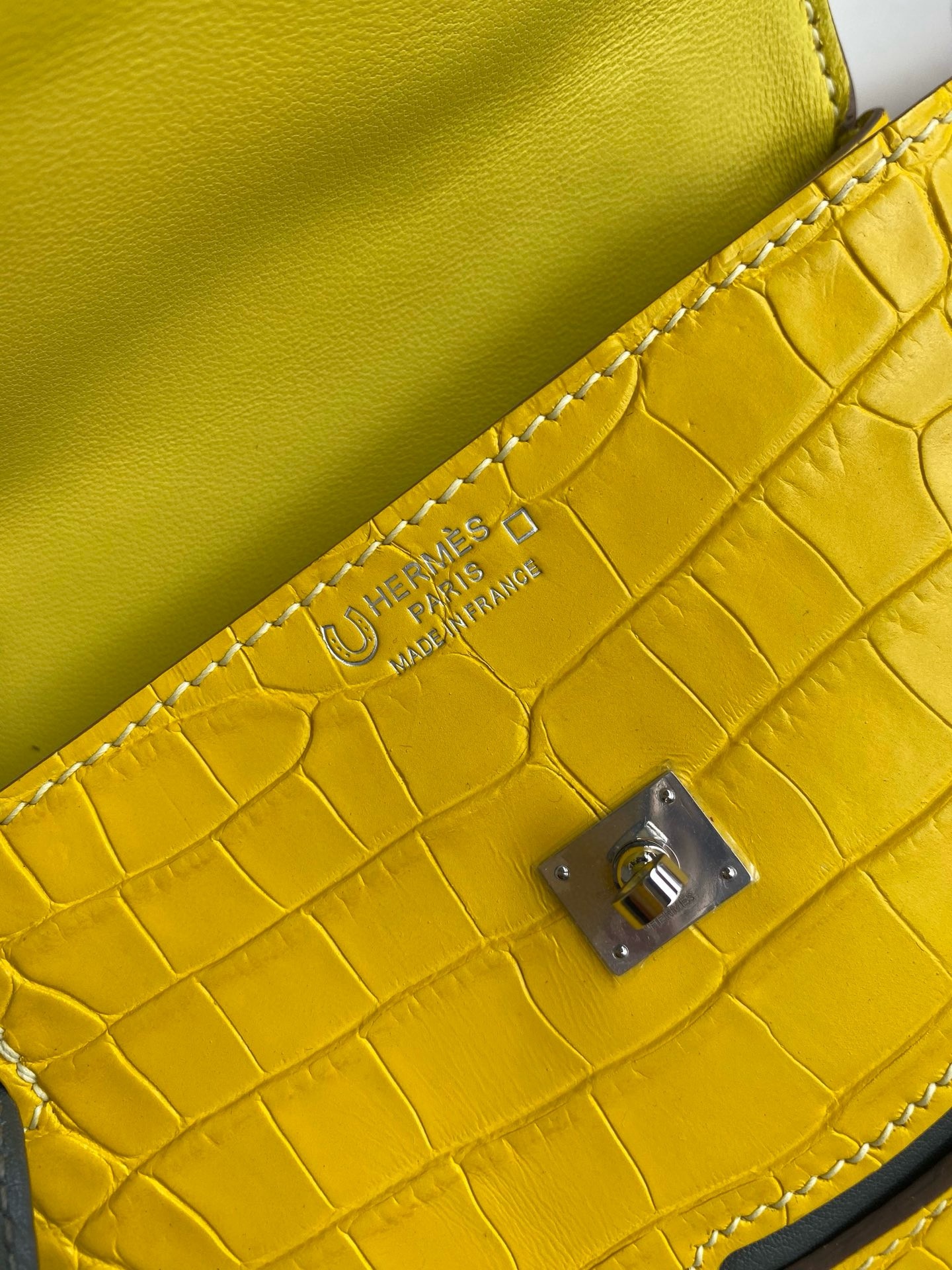 Hermes Kelly Doll Bag in Jaune Ambre Matte Alligator Leather