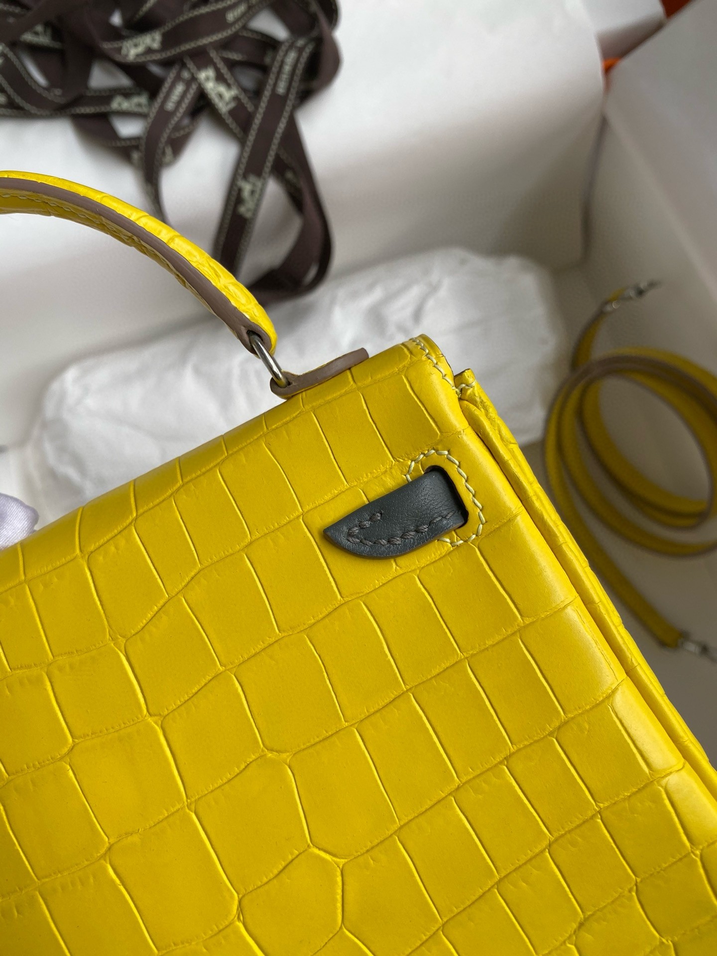 Hermes Kelly Doll Bag in Jaune Ambre Matte Alligator Leather