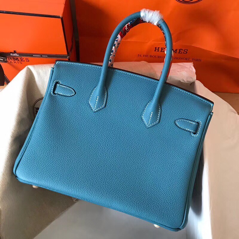 Hermes Blue Jean Birkin 30cm Clemence Handmade Bag