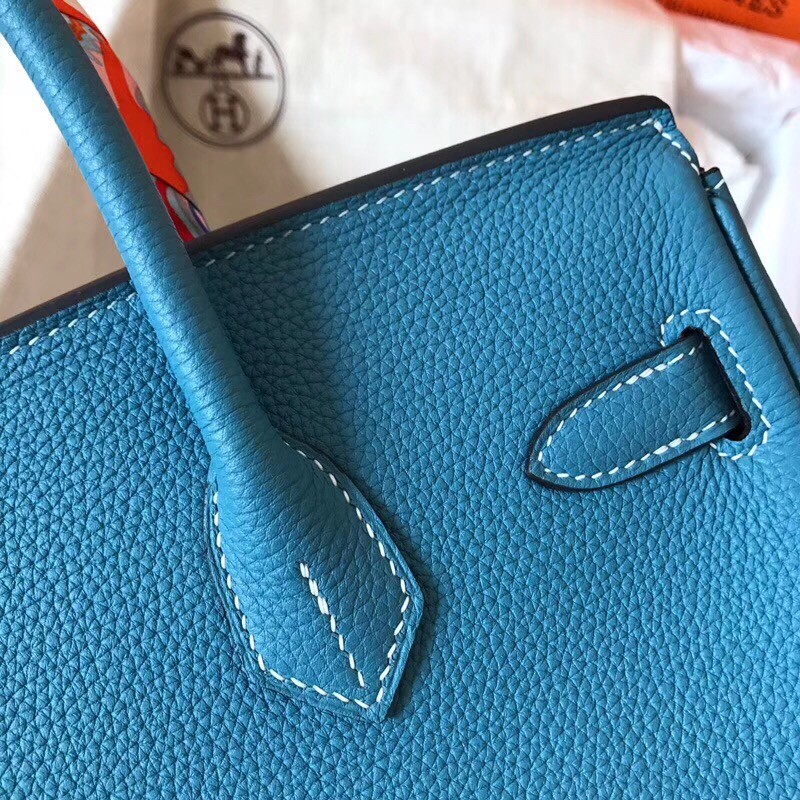 Hermes Blue Jean Birkin 30cm Clemence Handmade Bag