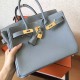 Hermes Blue Lin Birkin 30cm Clemence Handmade Bag