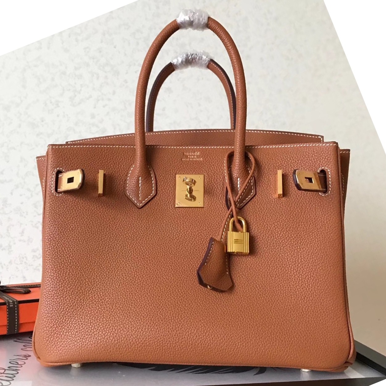 Hermes Gold Birkin 30cm Clemence Handmade Bag