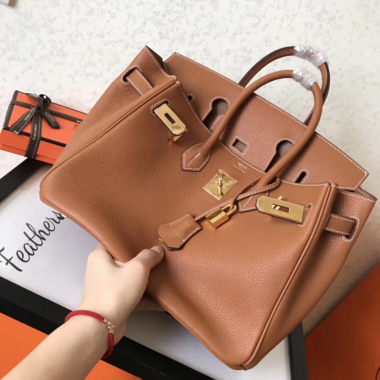 Hermes Gold Birkin 30cm Clemence Handmade Bag