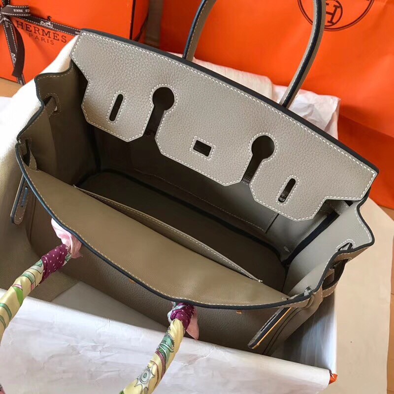 Hermes Grey Birkin 30cm Clemence Handmade Bag