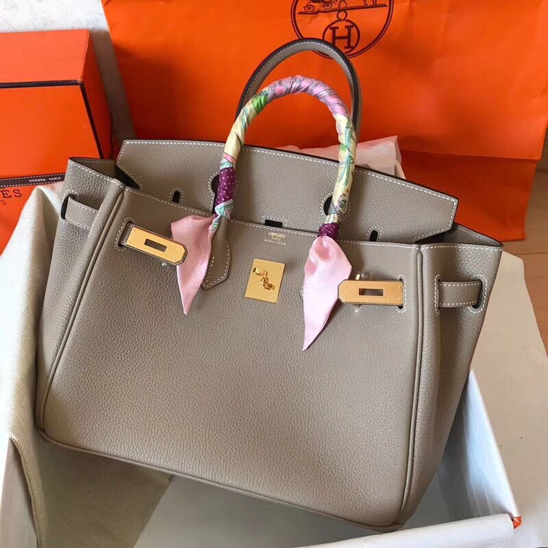 Hermes Grey Birkin 30cm Clemence Handmade Bag