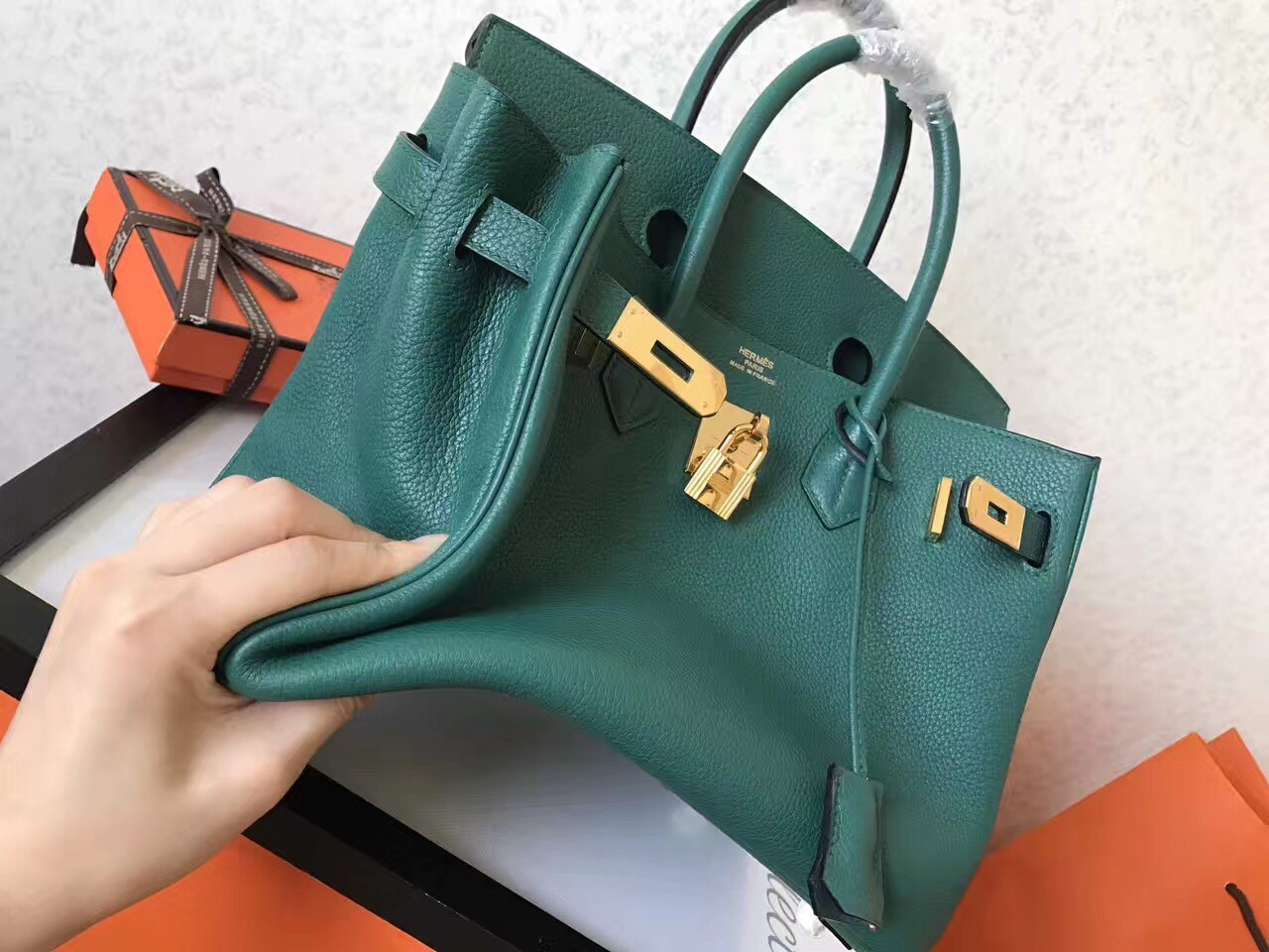 Hermes Malachite Birkin 30cm Clemence Handmade Bag