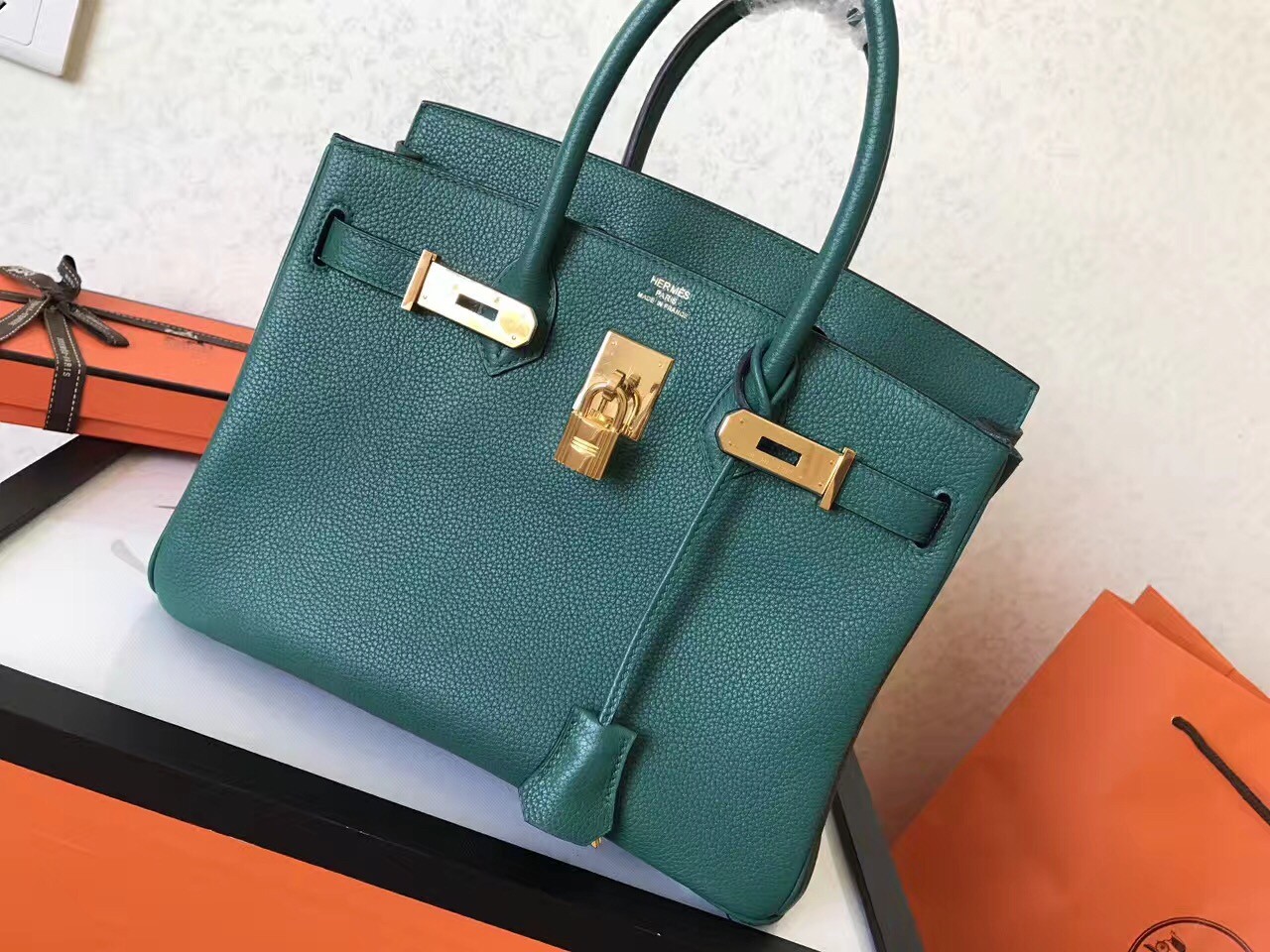 Hermes Malachite Birkin 30cm Clemence Handmade Bag