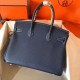 Hermes Navy Blue Birkin 30cm Clemence Handmade Bag