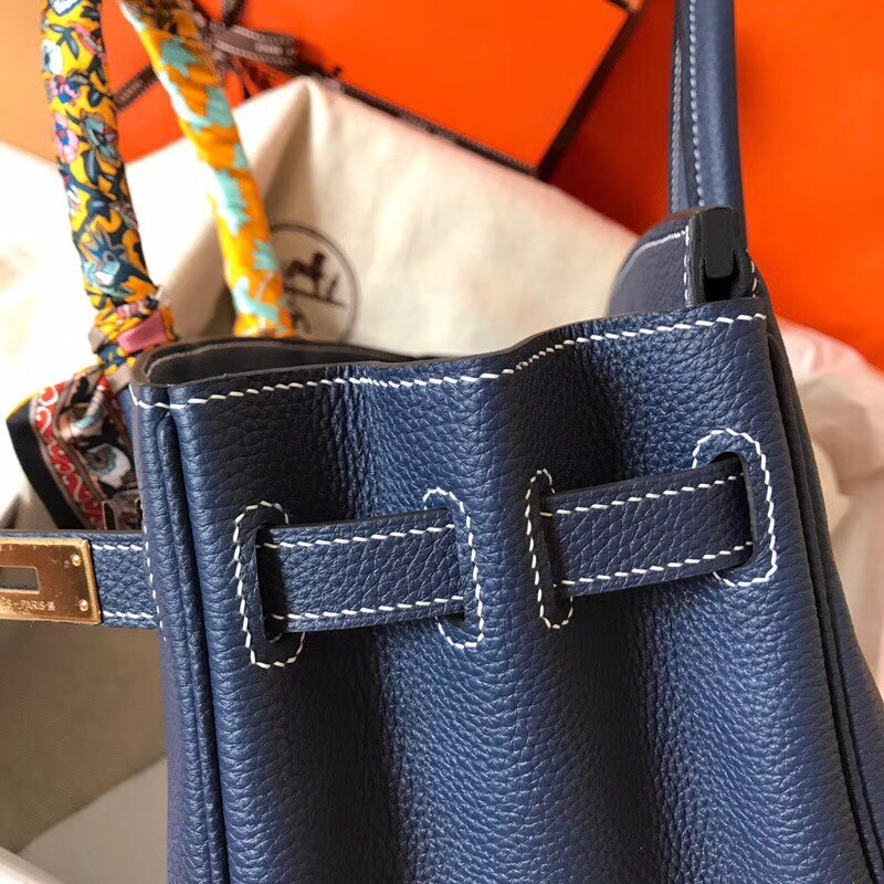 Hermes Navy Blue Birkin 30cm Clemence Handmade Bag