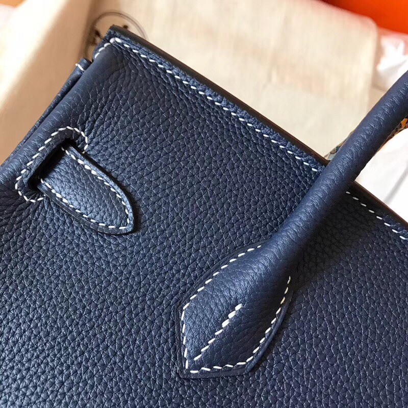 Hermes Navy Blue Birkin 30cm Clemence Handmade Bag