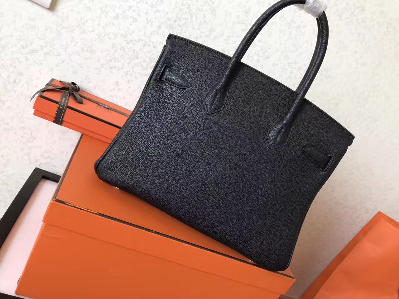 Hermes Black Birkin 30cm Clemence Handmade Bag