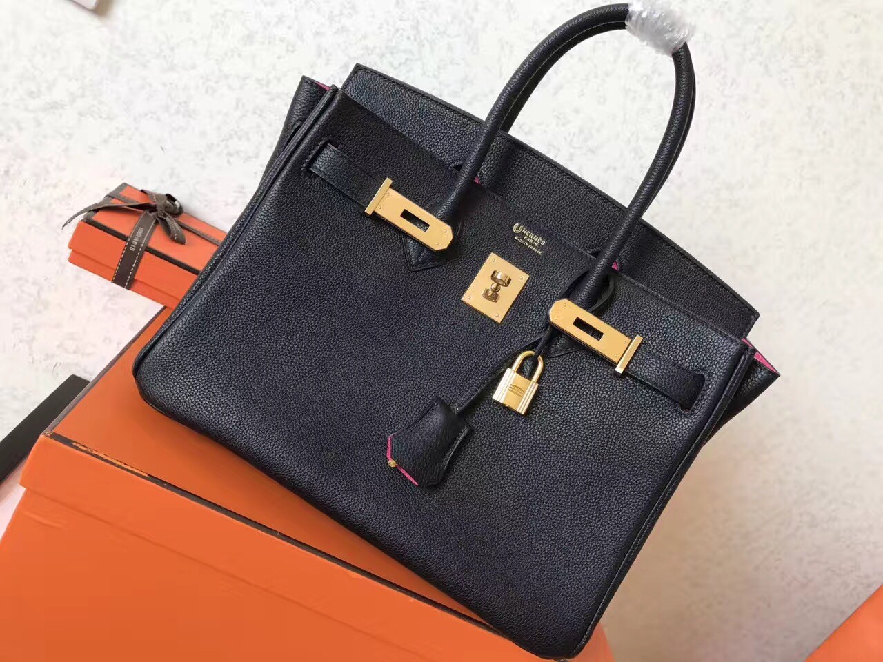 Hermes Black Birkin 30cm Clemence Handmade Bag