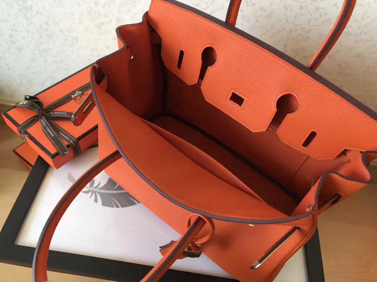 Hermes Orange Birkin 30cm Clemence Handmade Bag