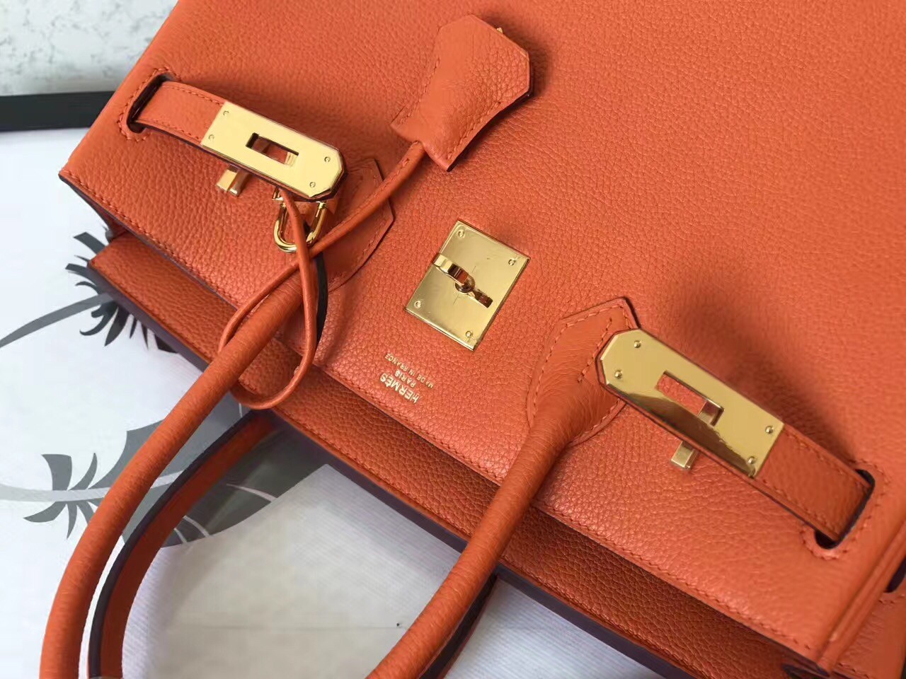 Hermes Orange Birkin 30cm Clemence Handmade Bag