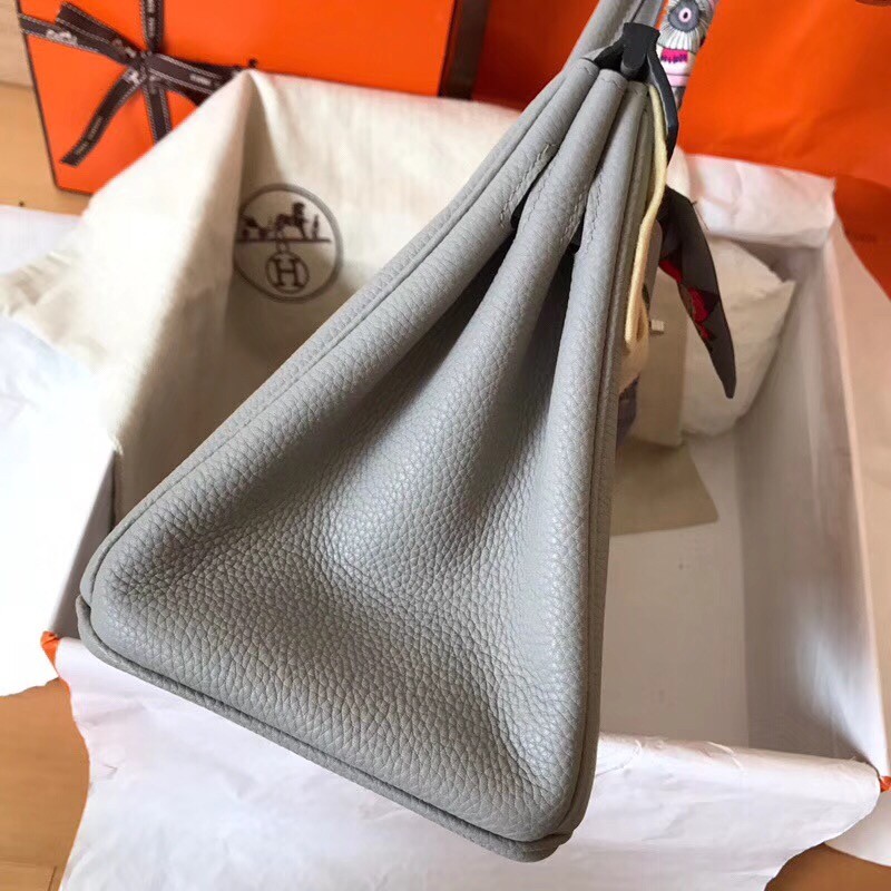 Hermes Pearl Grey Birkin 30cm Clemence Handmade Bag