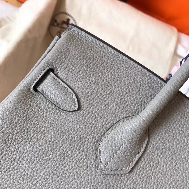 Hermes Pearl Grey Birkin 30cm Clemence Handmade Bag