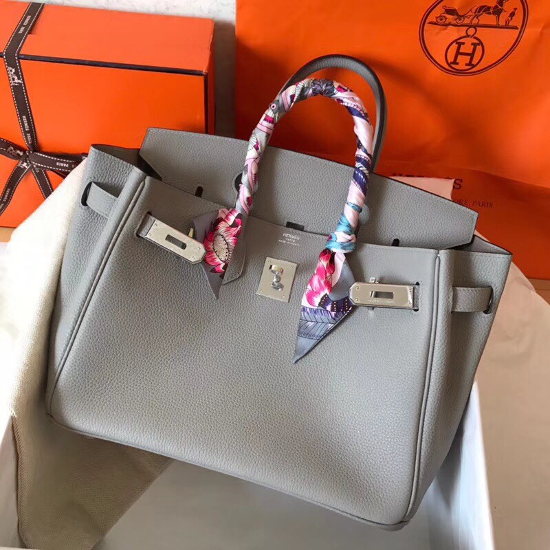 Hermes Pearl Grey Birkin 30cm Clemence Handmade Bag