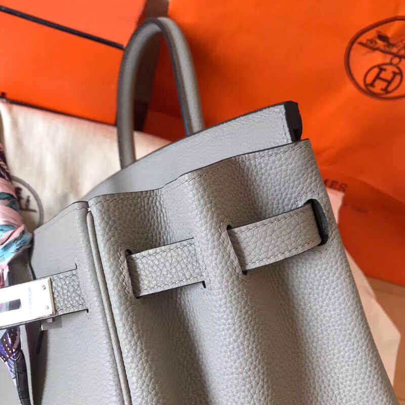 Hermes Pearl Grey Birkin 30cm Clemence Handmade Bag