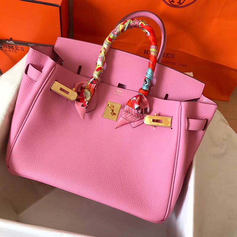 Hermes Pink Birkin 30cm Clemence Handmade Bag