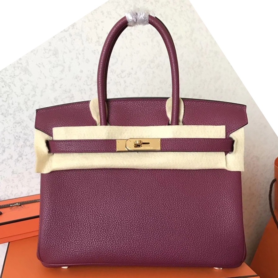 Hermes Ruby Birkin 30cm Clemence Handmade Bag