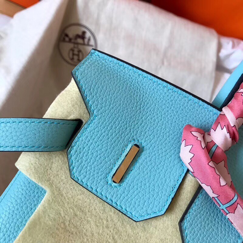 Hermes Blue Atoll Birkin 30cm Clemence Handmade Bag