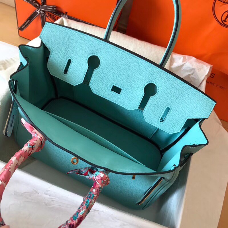 Hermes Blue Atoll Birkin 30cm Clemence Handmade Bag