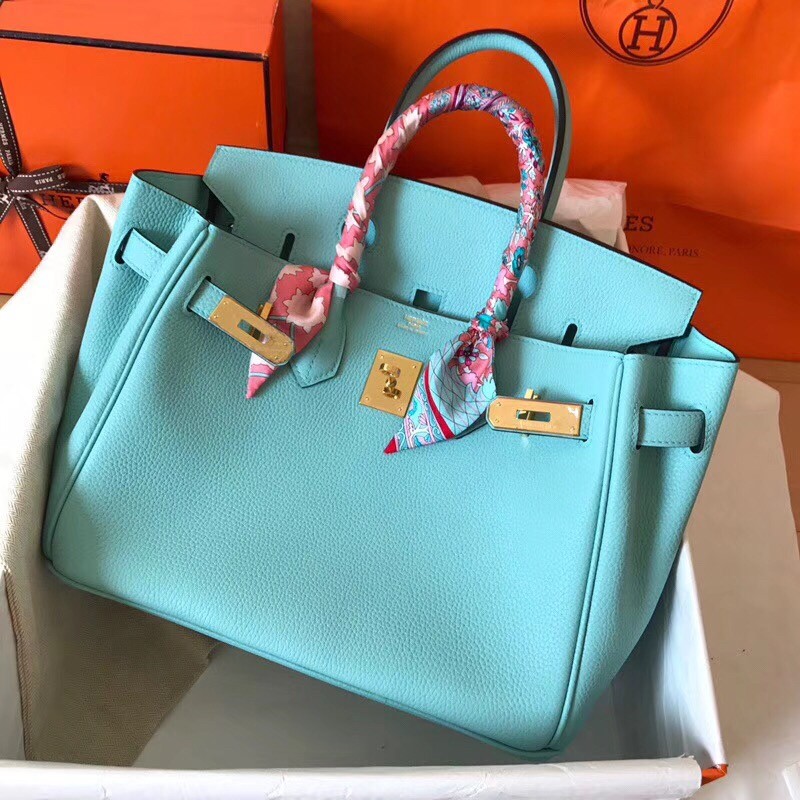 Hermes Blue Atoll Birkin 30cm Clemence Handmade Bag