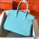 Hermes Blue Atoll Birkin 30cm Clemence Handmade Bag