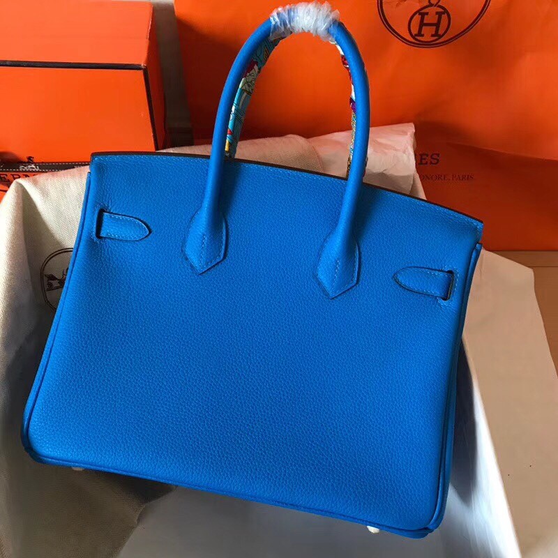 Hermes Blue Birkin 30cm Clemence Handmade Bag