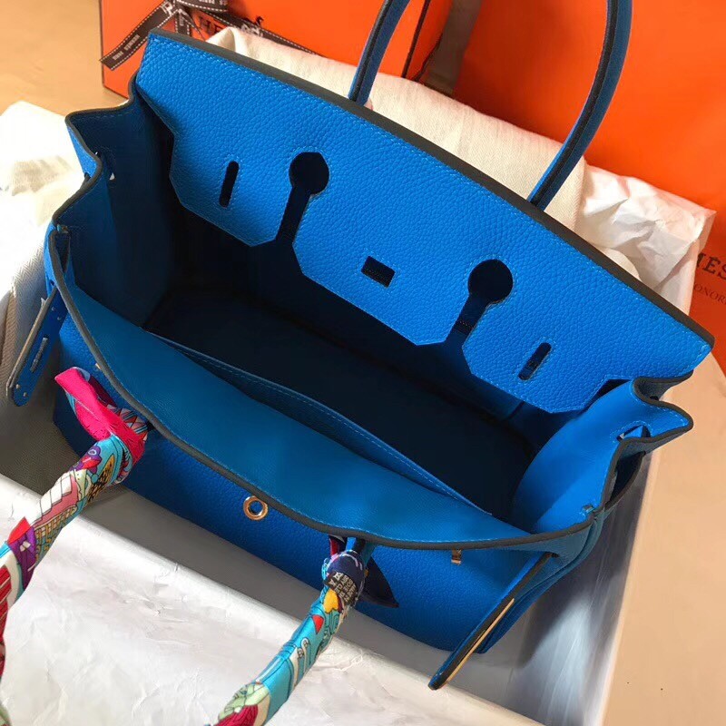 Hermes Blue Birkin 30cm Clemence Handmade Bag