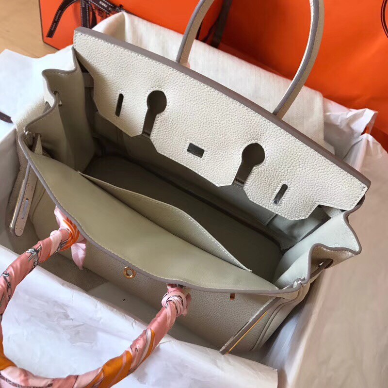 Hermes White Birkin 30cm Clemence Handmade Bag