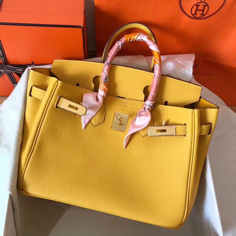 Hermes Yellow Birkin 30cm Clemence Handmade Bag