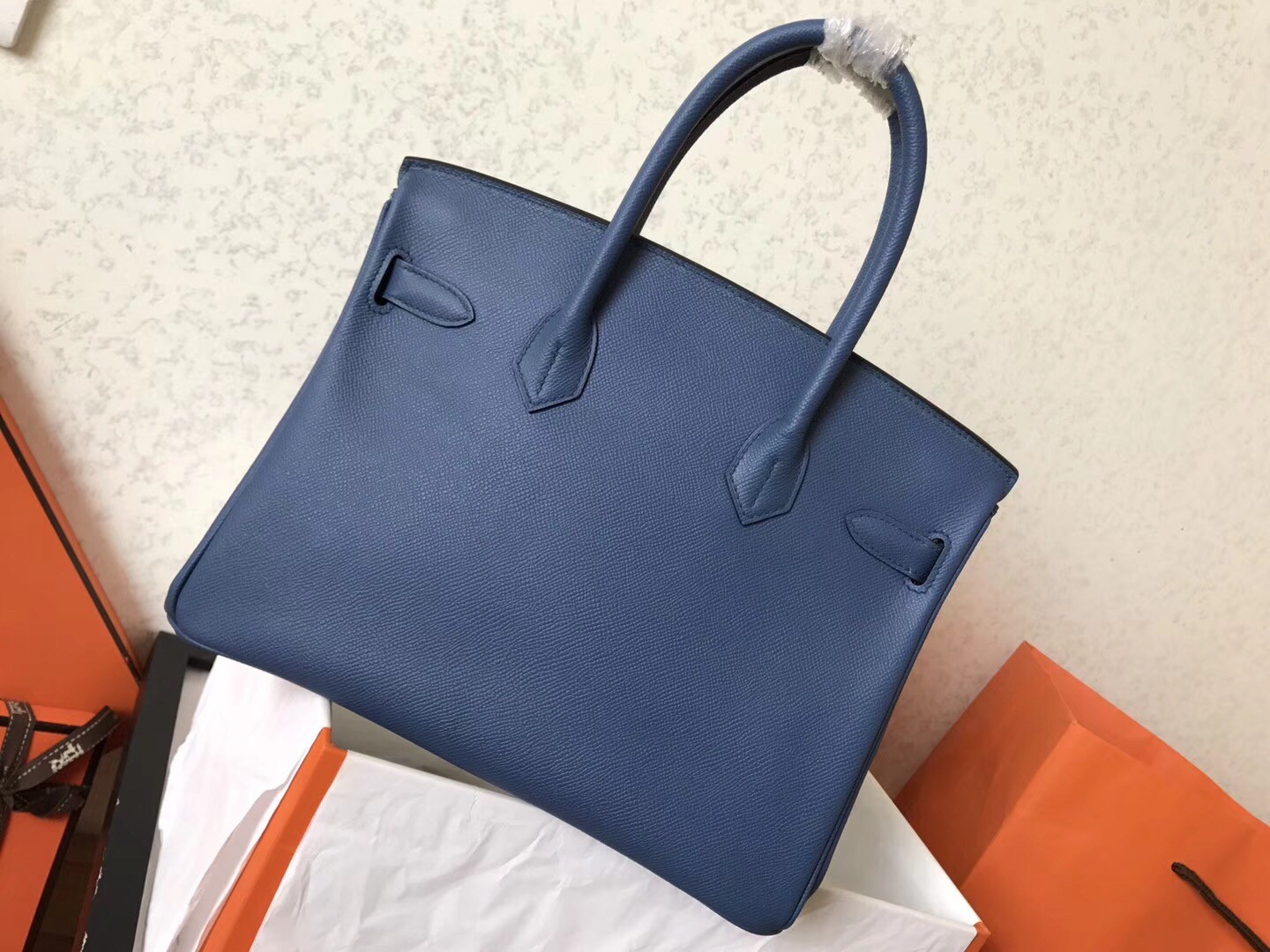 Hermes Blue Jean Birkin 30cm Epsom Handmade Bag