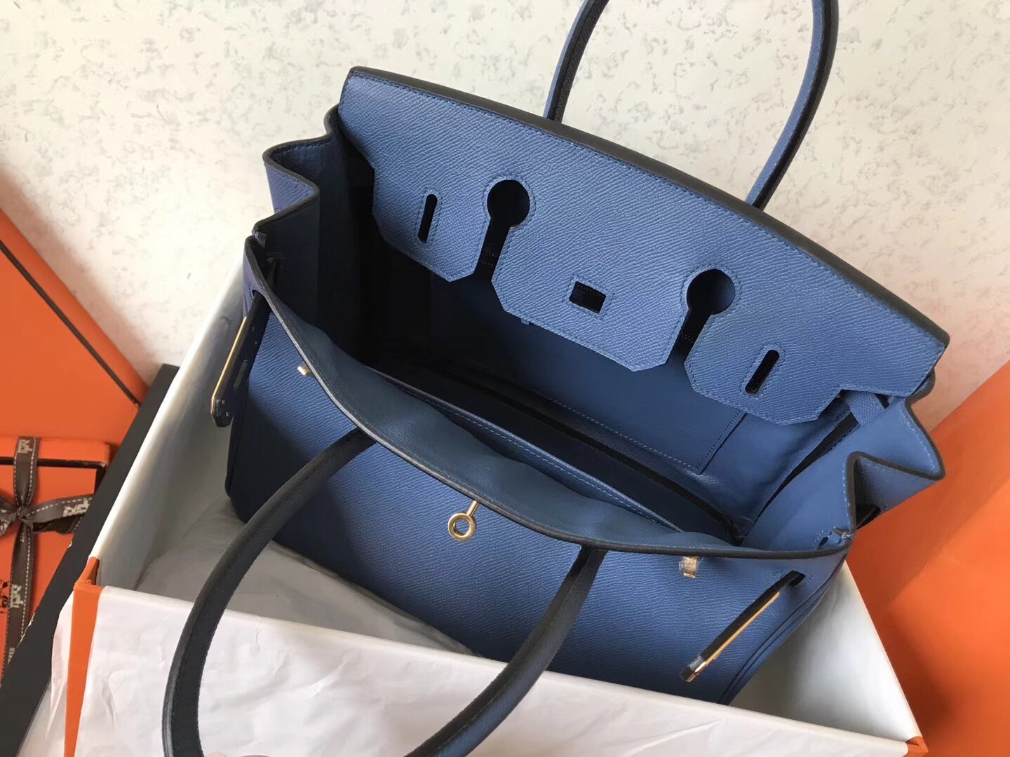 Hermes Blue Jean Birkin 30cm Epsom Handmade Bag