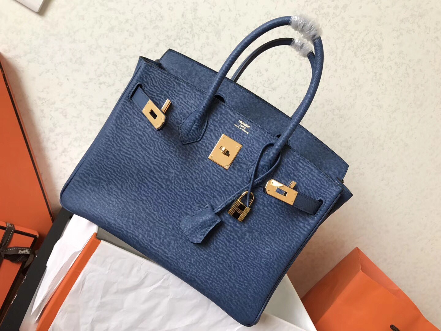 Hermes Blue Jean Birkin 30cm Epsom Handmade Bag